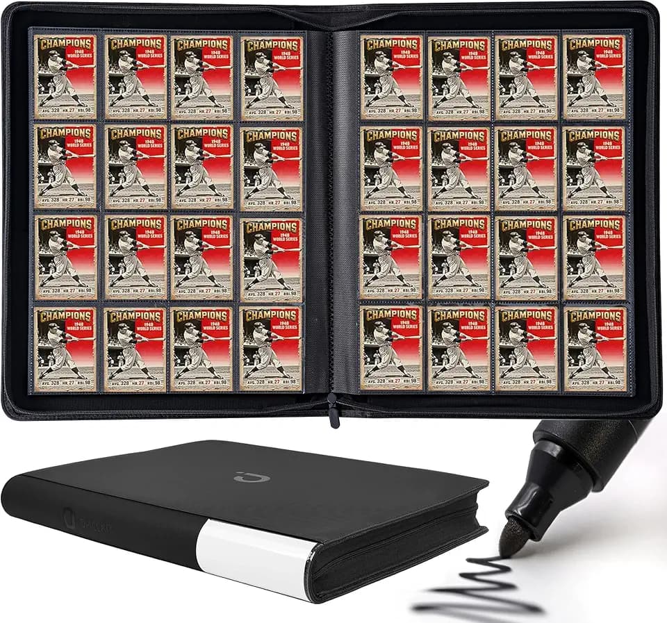 Premium Card Binder 16 Pocket - Fits 1408 Cards，4X4 Ringless Card Album with Sleeves for Trading Cards & Sports Cards（Model A，Classic Black）