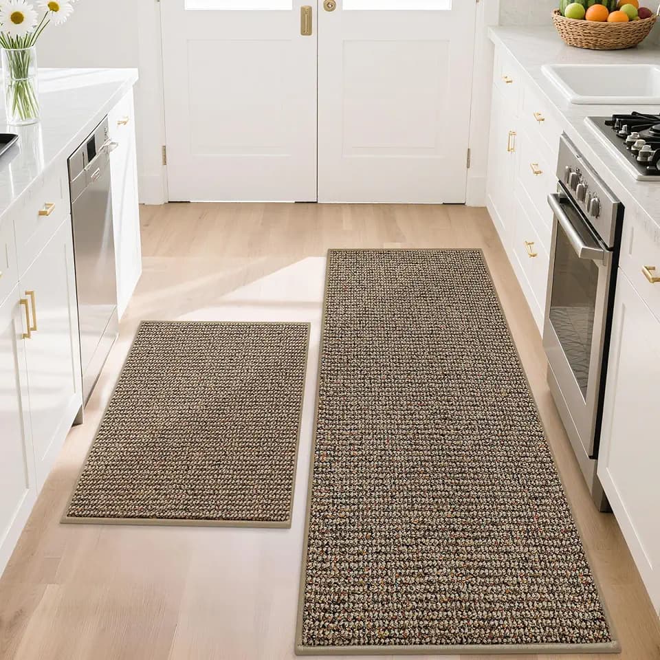 BEQHAUSE Kitchen Rugs and Mats 2PCS Non-Slip, 20"x32"+20"x48", Taupe