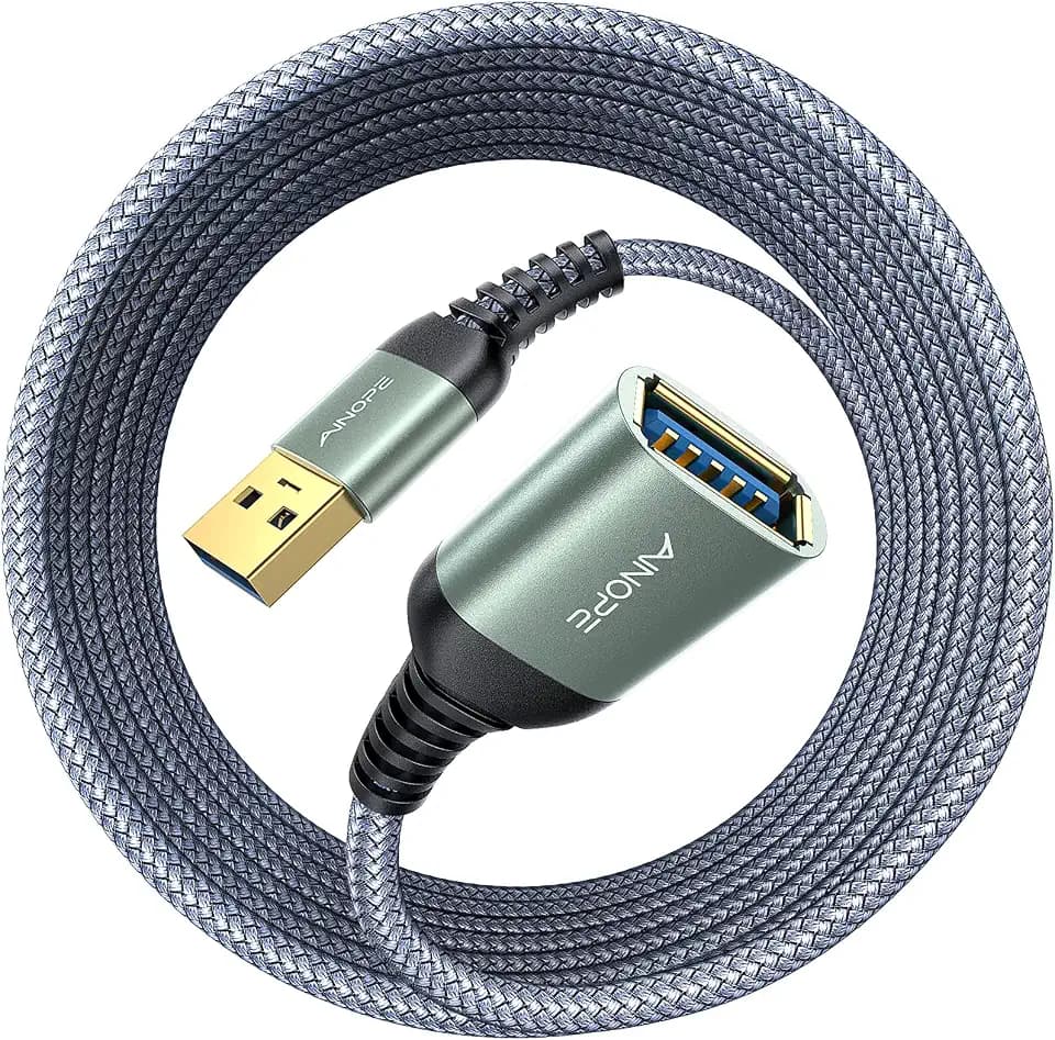AINOPE 2 Pack USB Extensions Cable High Speed USB 3.0 Extension Cord Type A Male to Female Sturdy Braided Material Fast Data Transfer Compatible with USB Keyboard,Mouse,Flash Drive,Grey,20FT+20FT