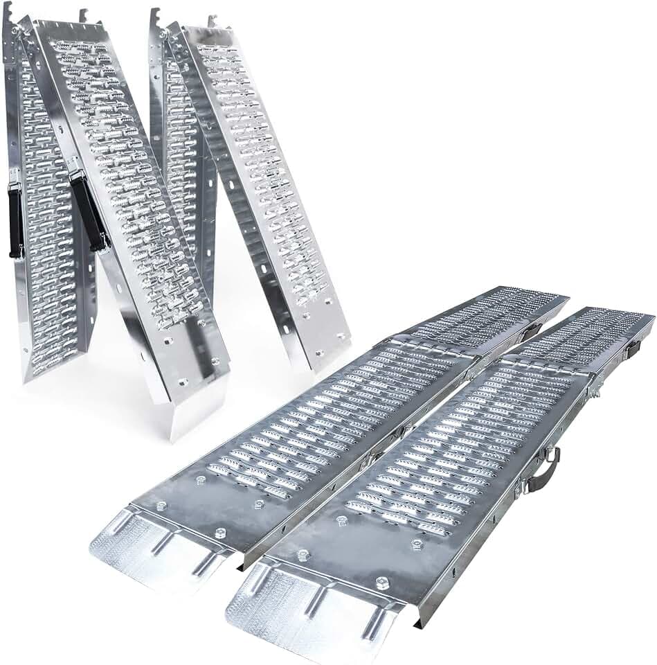 VOUNOT® 2 x Faltbare Auffahrrampe, Laderampen 400 kg max Faltrampe für Motorrad, Anhänger, Rasenmäher, Rasentraktor, 186 x 23X 4.5cm