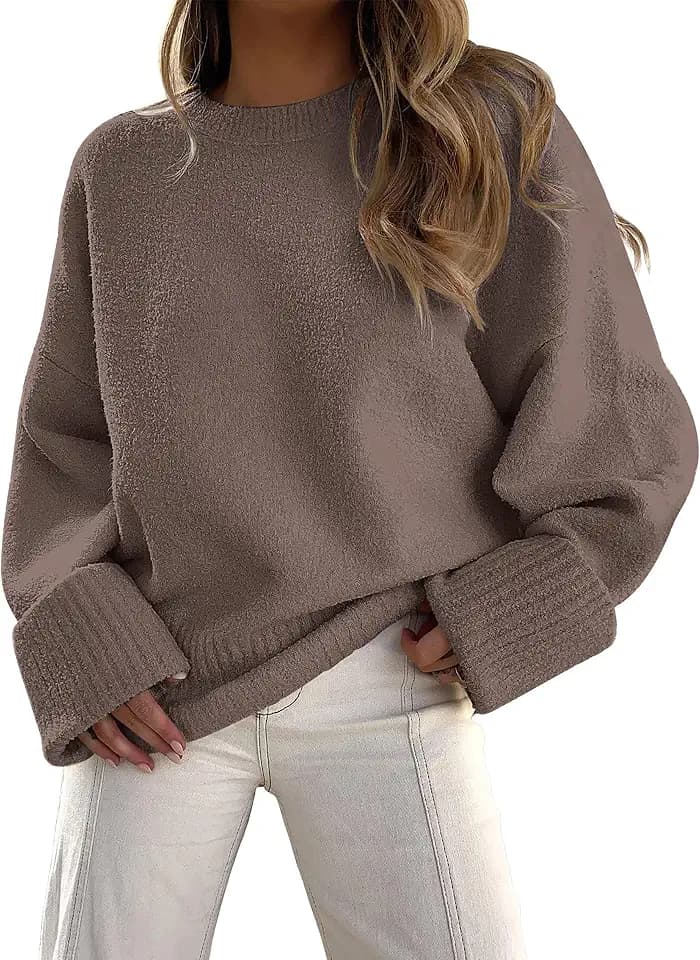 Jhsnjnr Damen Grob Oversized Pullover Baggy Langarm Strickwaren Pullover Gestrickt Rundhals Slouchy Sweater Jumper