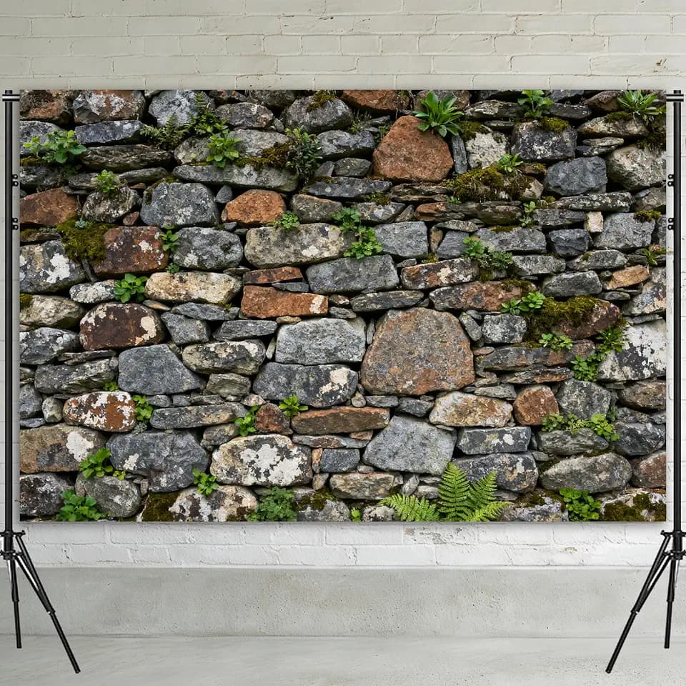 7x5ft Fabric Stone Wall Backdrop, Upgraded Wrinkle-Free Medieval Castle Brick Wall Background for Photoshoot, Ancient Rock Texture Photography Backdrop for Renaissance Party Decorations