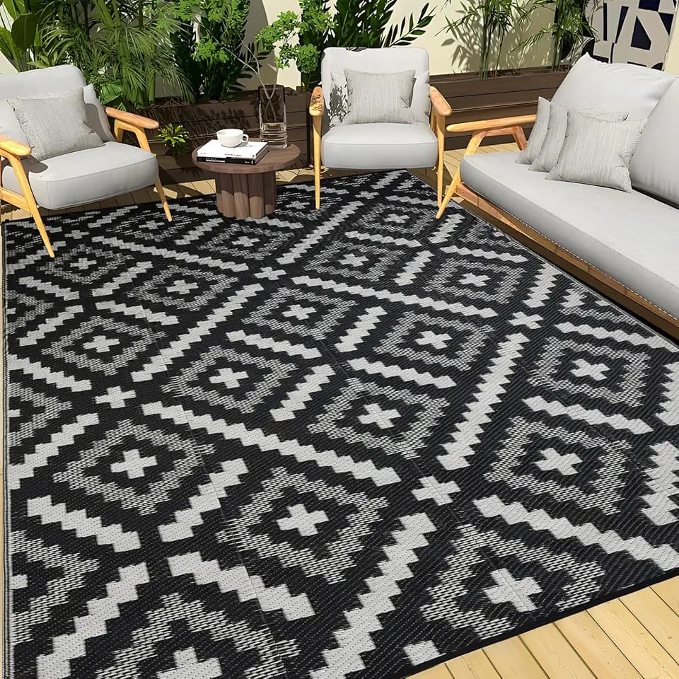 YONILE Outdoor Rug 5x8 ft Waterproof, Reversible Outdoor Plastic Straw Rug