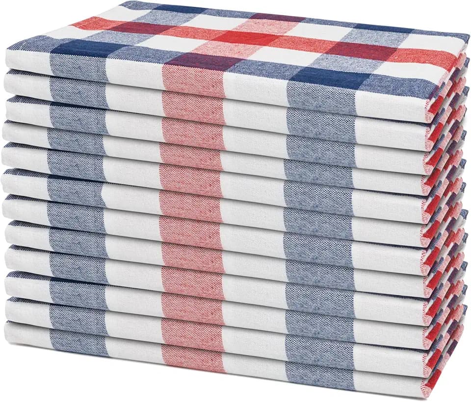 Red White and Blue Cloth Napkins - Reusable Patriotic Cloth Napkins - 100% Cotton 4th of July Napkins, 12-Pack, 20"x20", Patriotic Decor Napkins for Summer BBQs (Red, Blue & White)