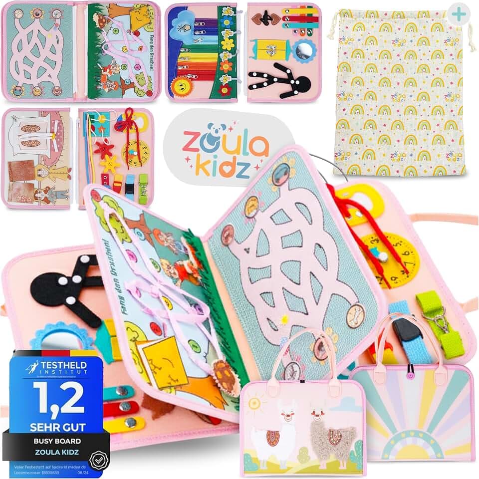 zoula kidz® Busy Board Montessori Spielzeug ab 3 Jahre, 6 Seiten Filz