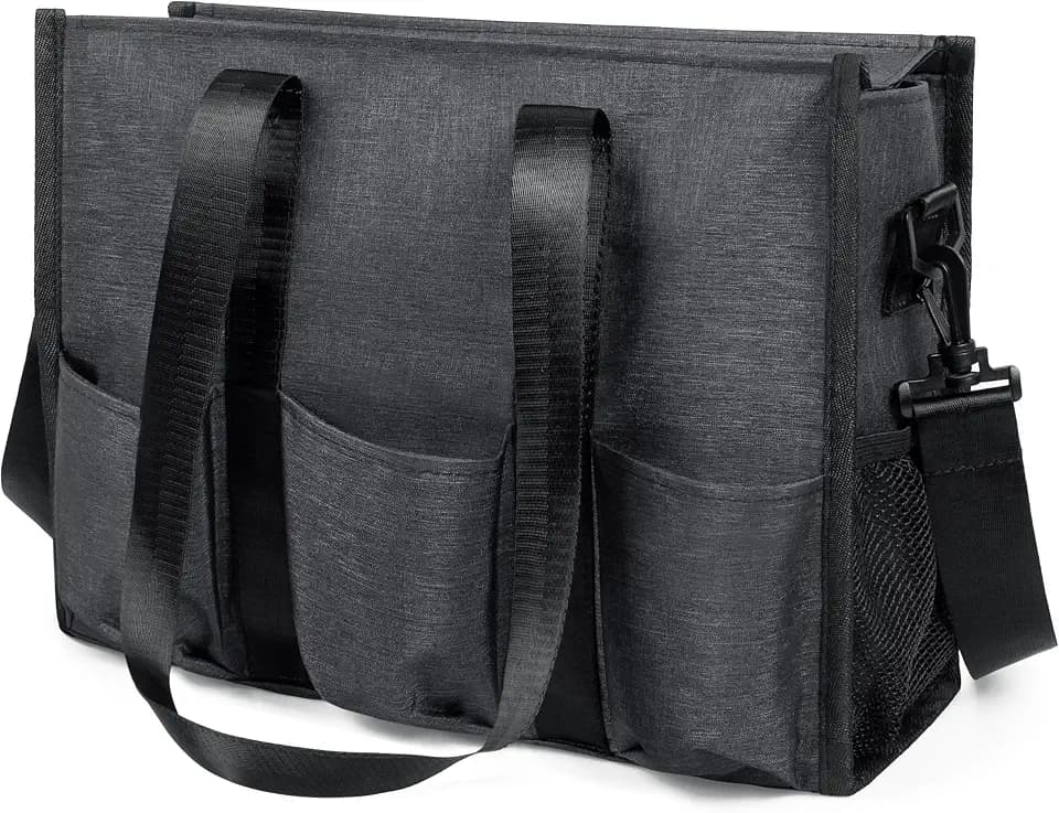 VOLGANIK ROCK Tote Bag with Compartments, Large Multi Pockets Tote Bag for Women & Men Work Tote Bags with Zipper