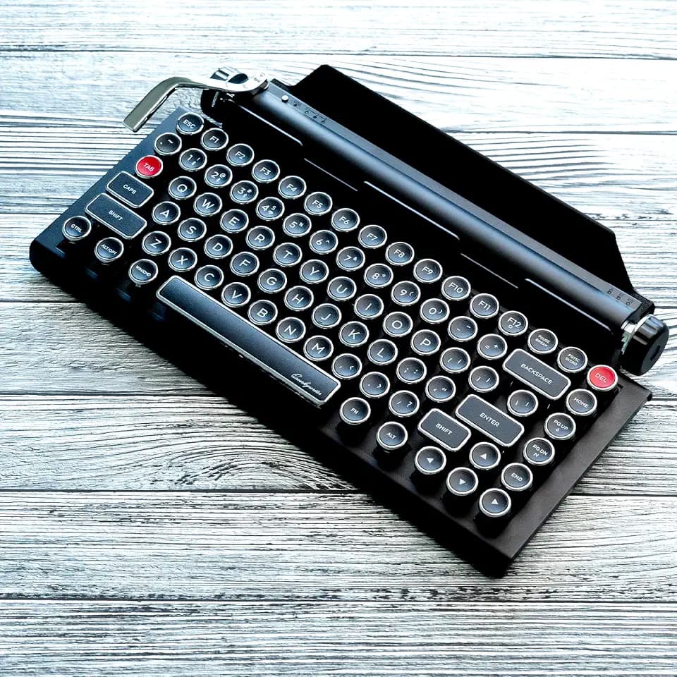 QWERKYTOYS QWERKYWRITER 2 Premium Aluminum Retro Typewriter Mechanical Keyboard with Hot-Swappable Switches, Fast Wireless Mode, Page Scroll Knob & Heavy-Duty Tablet Stand Mac/Win/Android/iOS