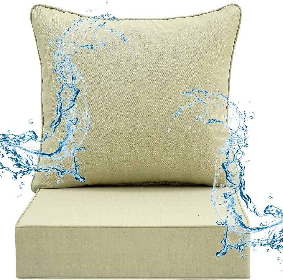 Deep Seat Patio Cushions Set 24 x 22 Inch, Olefin Fabric Outdoor Seat Cushion, Patio Furniture Cushions with Removable Cover, Rain-Proof and Fade Resistant Deep Seat Bottom & Back Cushion 1set (Beige)