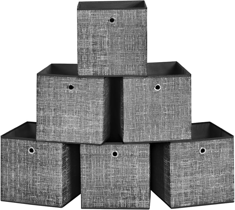 SONGMICS Aufbewahrungsboxen, 6er Set, Vliesstoff, 30x30x30 cm | Faltbar, Würfelregal-Organizer, Kleiderlagerung, Tintenschwarz, TINA-Kollektion