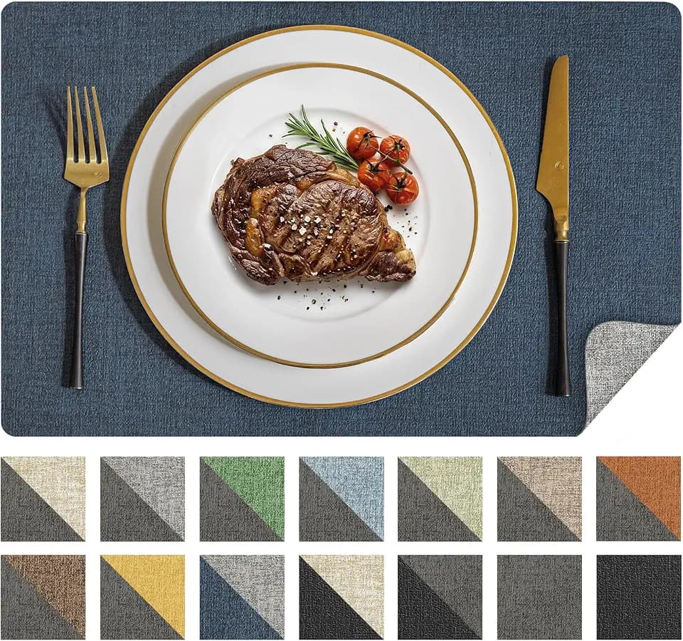 Romanstile Placemats Set of 4, Reversible Faux Leather Wipeable Table Mats