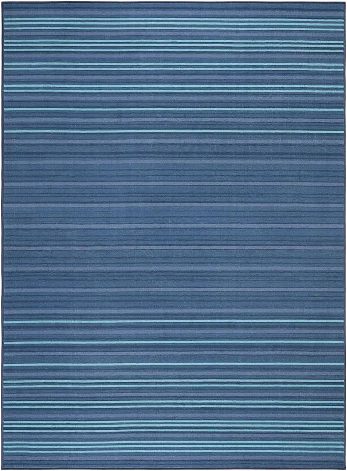 Town & Country Basics Layne Modern Stripe Everwash® Washable Area Rug with Non-Slip Backing, Pet Friendly Rug, Navy Blue/Blue, 5'2"x7'2"