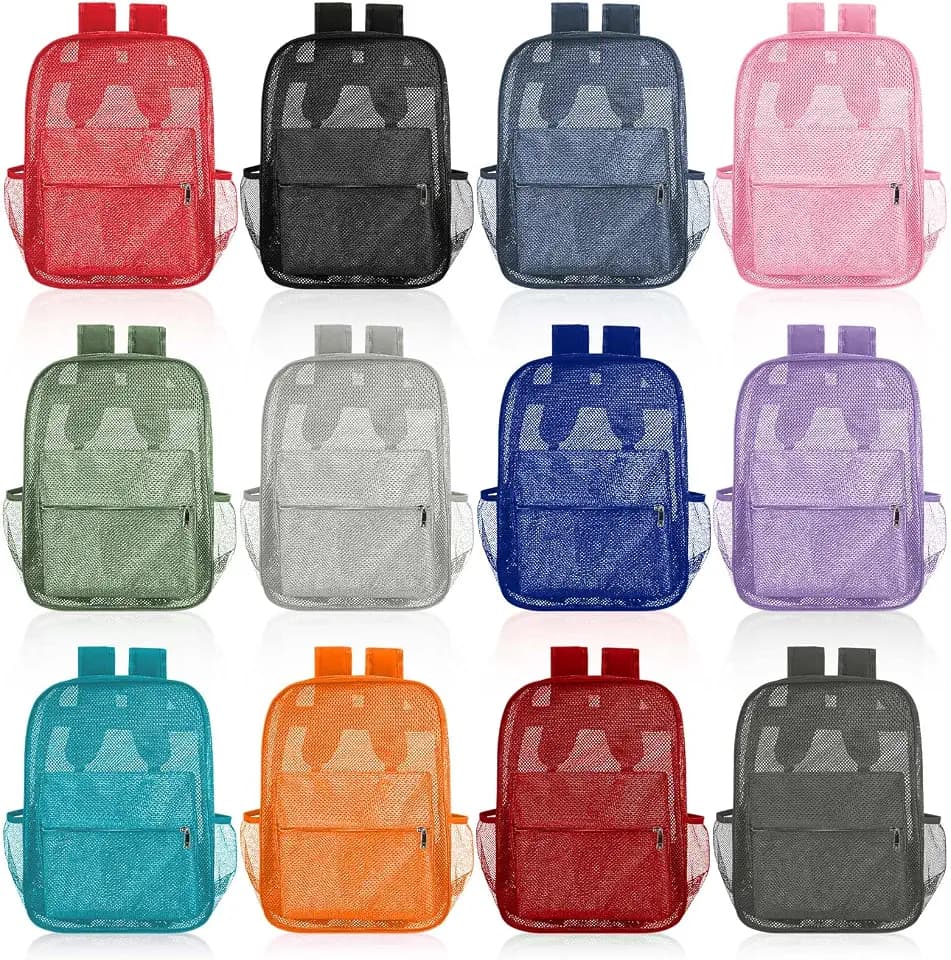 Amylove 12 Pcs Mesh Backpack Bulk 17 Inch See Through Classic Color