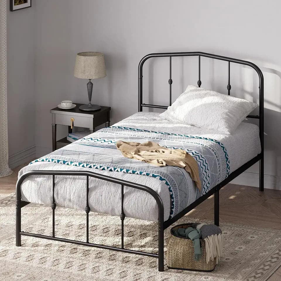 Zinus Heidi Einzelbettgestell - Bett 90x190 cm - 30 cm Höhe - Metallplattform Bettgestell mit Spindelkopfteil und Fußteil - Schwarz