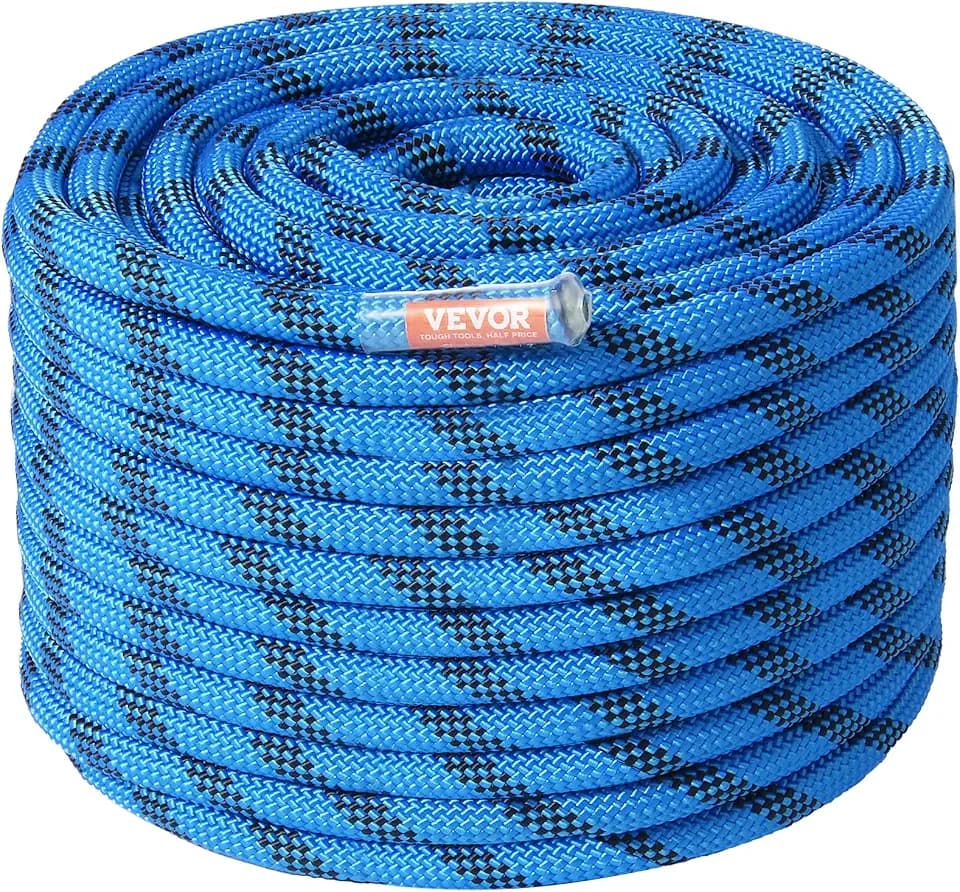VEVOR 12.7mm Static Climbing Rope, 45.7M(150ft) Outdoor Rock Climbing Rope 30KN Breaking Tension, Fiber Rope for Escape, Rappelling, Fire Rescue, Blue