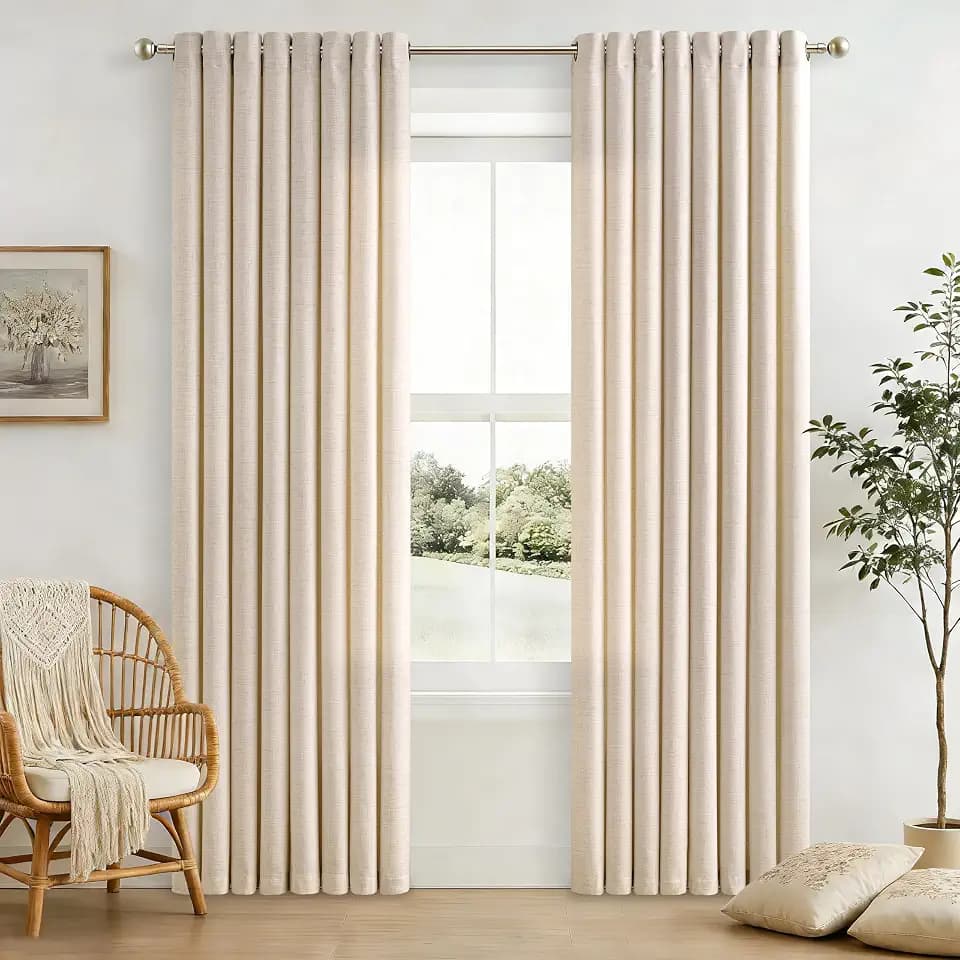 84 Inch Length 2 Panels Set Natural Linen Sheer Curtains 52x84