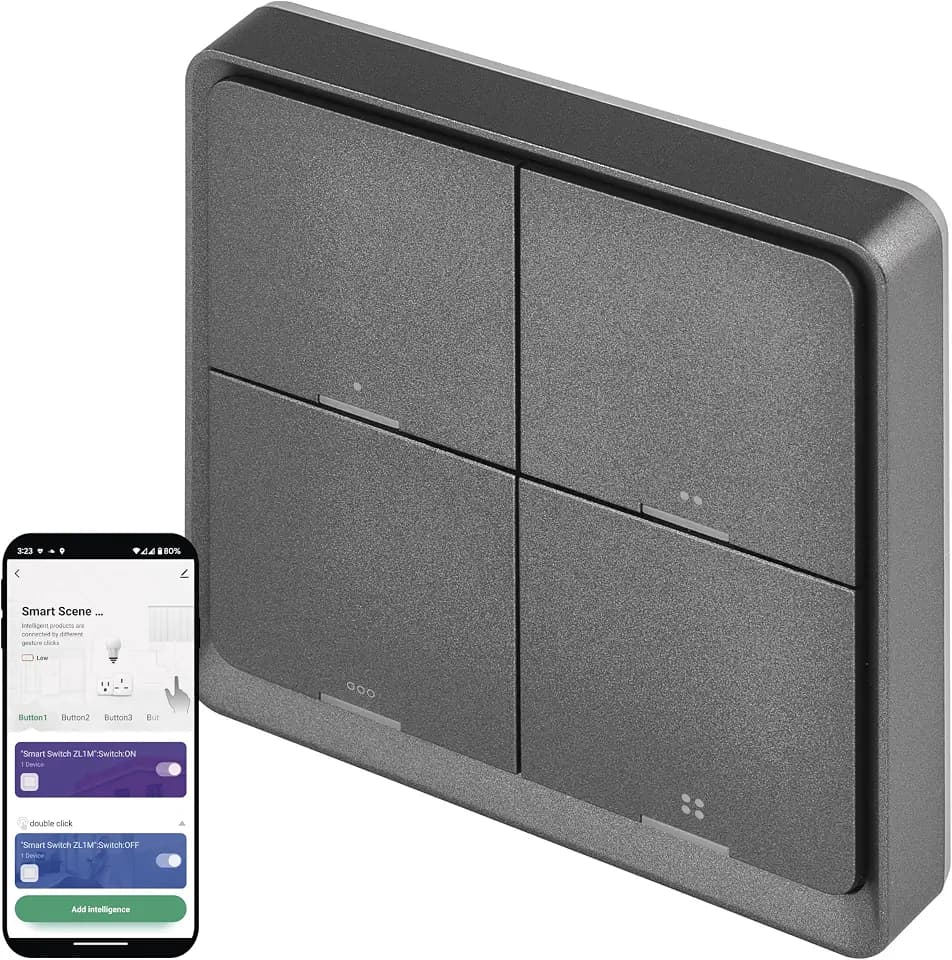 EMOS GoSmart - Smart Home Portabler Szenenschalter mit LED-Anzeige & App - ZigBee - batteriebetrieben - 4 Tasten, 12 Szenen - steuert unbegrenzt viele Smart Geräte oder Leuchten - anthrazitgrau