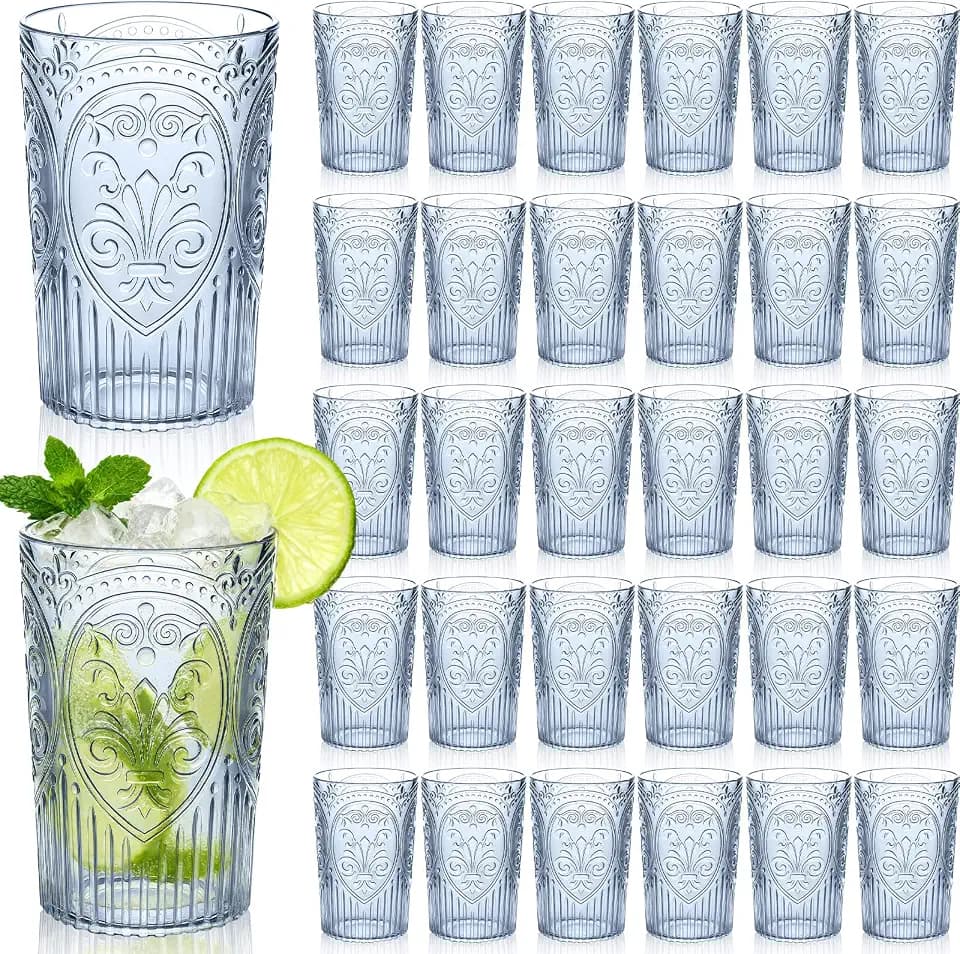 48 Pcs 16 oz Vintage Plastic Drinking Water Glasses Bulk, Blue