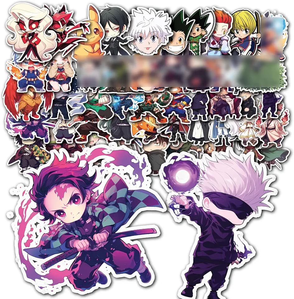 Evercio 50 Pcs Anime Stickers Mixed Pack Trendy Various Manga Stickers Vinyl Decals for Water Bottle Kindle EBook Laptop Phone Notebook Gift for Anime Lover Kids Teens Adults Unique Designs