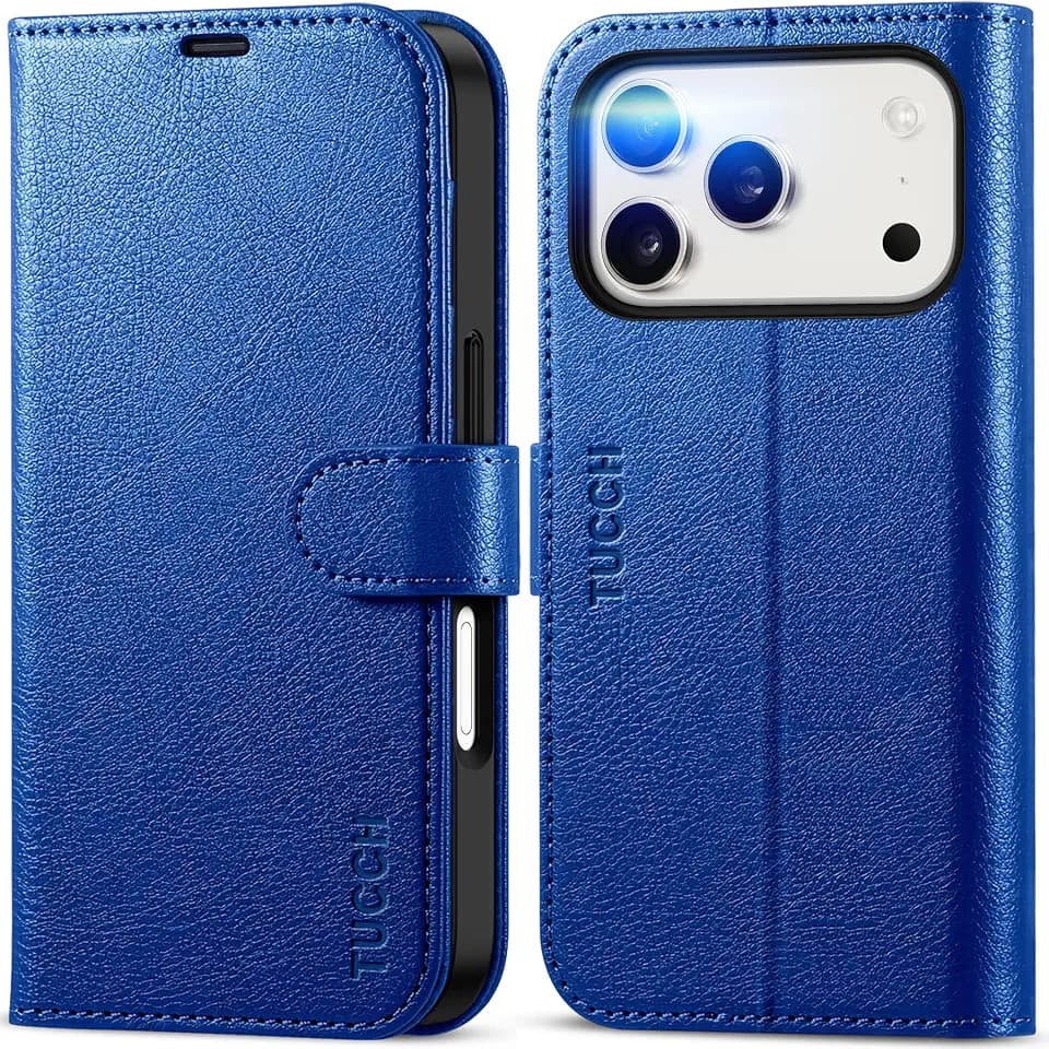 TUCCH Wallet Case for iPhone 18 Pro/17 Pro (6.3"), Flip Stand, Klein Blue