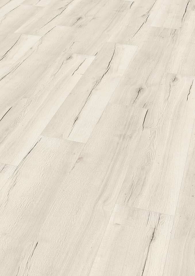EGGER Home Laminatboden EHL105 Creston Eiche weiss (8mm, 2,542m²) | authentische Holzoptik | | Einfache Verlegung durch CLIC It! System | Praktisch & wertbeständig