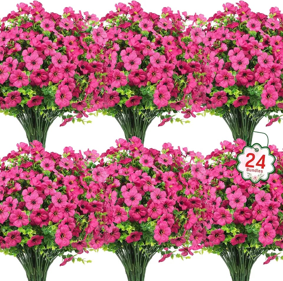 Ouddy Decor 24 Pcs Artificial Flowers for Outdoors Decorations, Rose Red