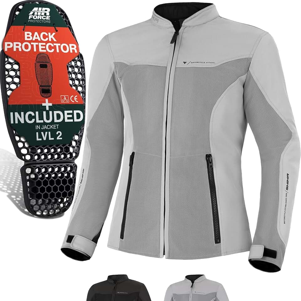 SHIMA OpenAir Motorrad Jacke Damen mit Protektoren AirForce Rückenprotektor Motorradjacke Sommer Mesh Belüftet Textiljacke Schutzjacken Protektorenjacke Luftige (Frauen Grau, L)