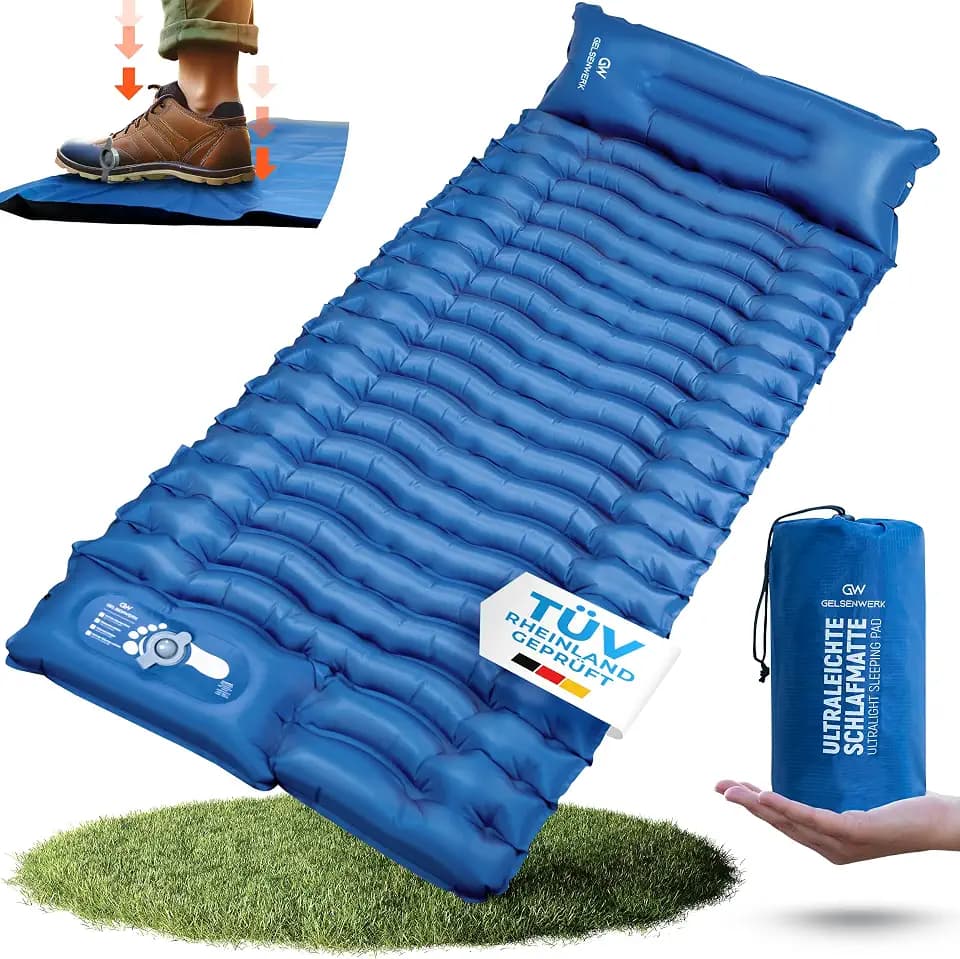Aufblasbare Isomatte Camping Ultraleicht 10 cm mit Fußpumpe