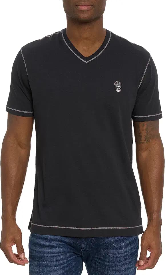 Robert Graham Men's Damien Short-Sleeve, V-Neck Top with Colorful Seams, Comfortable Fit & Richly Detailed for Wear