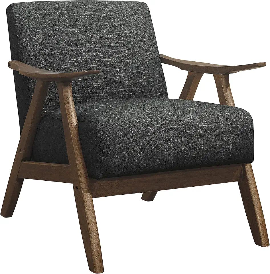 Lexicon Mid Century Modern Accent Chair with Walnut Wood Frame, Dark Grey