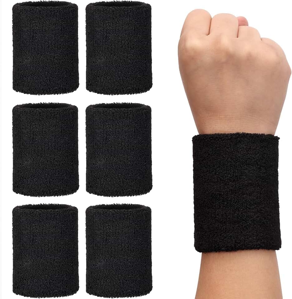 H&S Schweißbänder für Sport – 6 x Handgelenkbandagen für Padel für Herren und Damen, für Tennis, Crossfit, Fitnessstudio, Basketball, 6 x Handgelenkbandagen für Padelsport, schwarz, Sweat Wristband