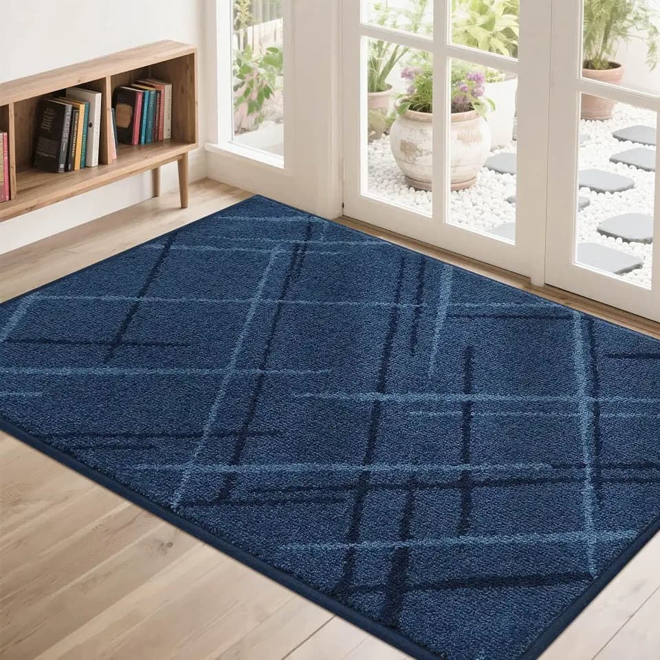 COSY HOMEER Front Door Mat Low Profile Non-Slip Doormat for Entryway,Blue
