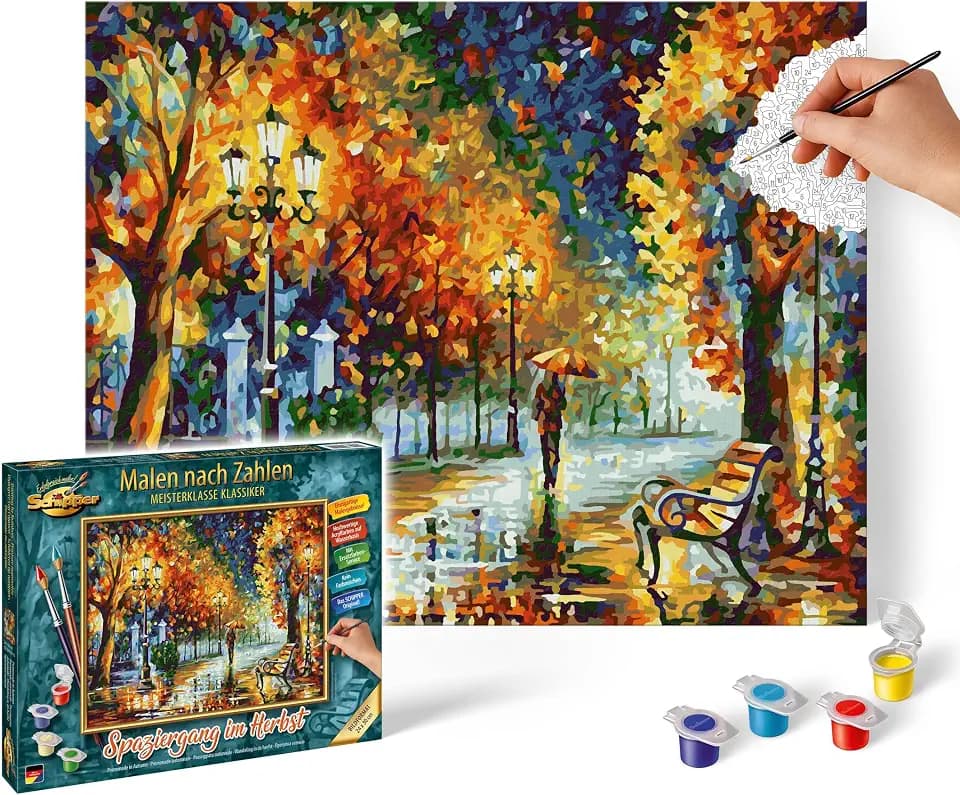 Schipper 609240910 Malen nach Zahlen – Spaziergang im Herbst - Bilder malen für Erwachsene, inklusive Pinsel und Acrylfarben, 24 x 30 cm