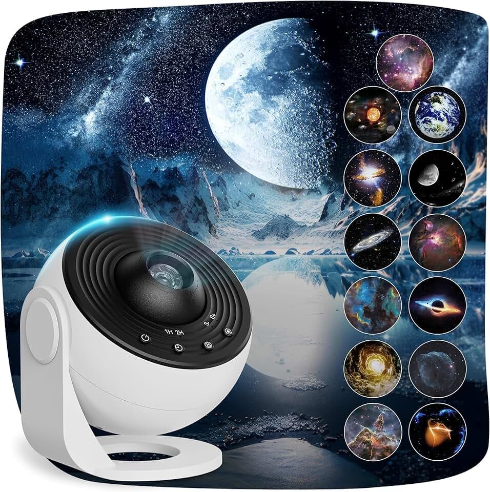Macchiatto Upgrade sternenhimmel projektor, Galaxy Projector Lamp with 13 Planet Discs, LED Sternenhimmel mit Timer, Planetarium Projector for Room Decor, Sternenprojektor für Kinder Erwachsene-Weiß