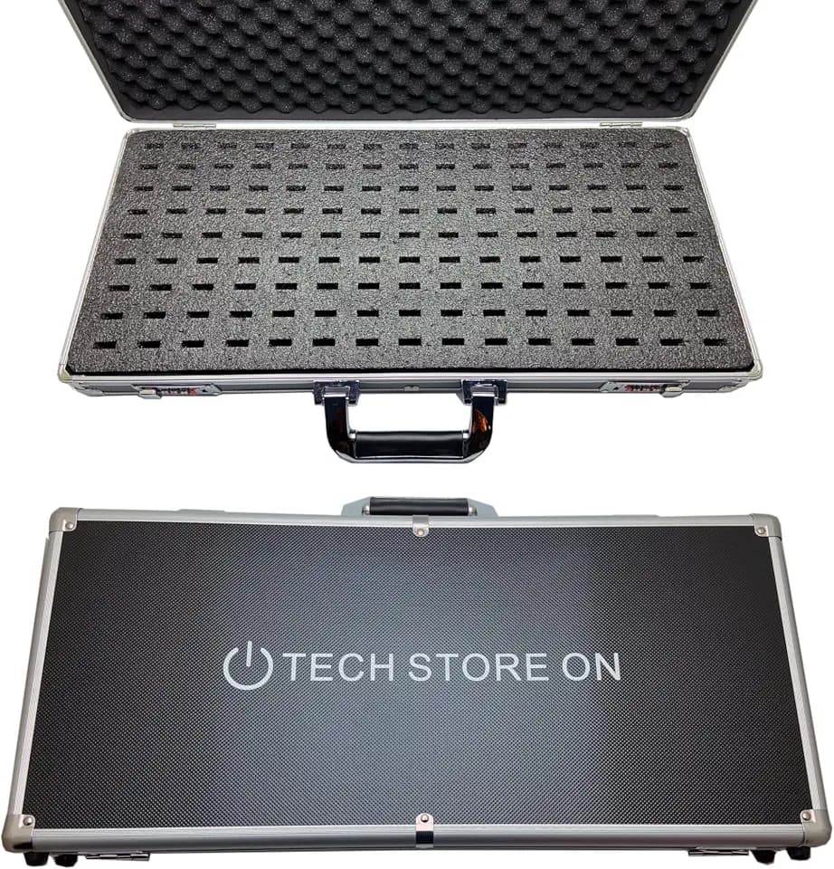 Aluminum USB Drive Organizer Case, 130 Slots, Handle, Combination Lock