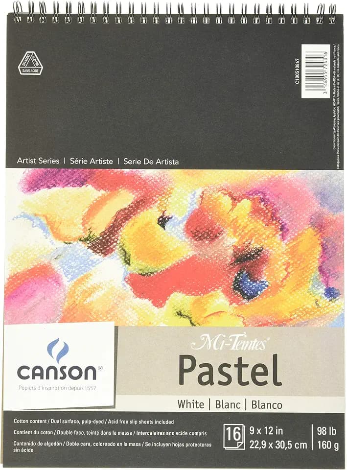Mi-Teintes Pastel Pad, White with Glassine 9"X12" Top Wire (100510867)