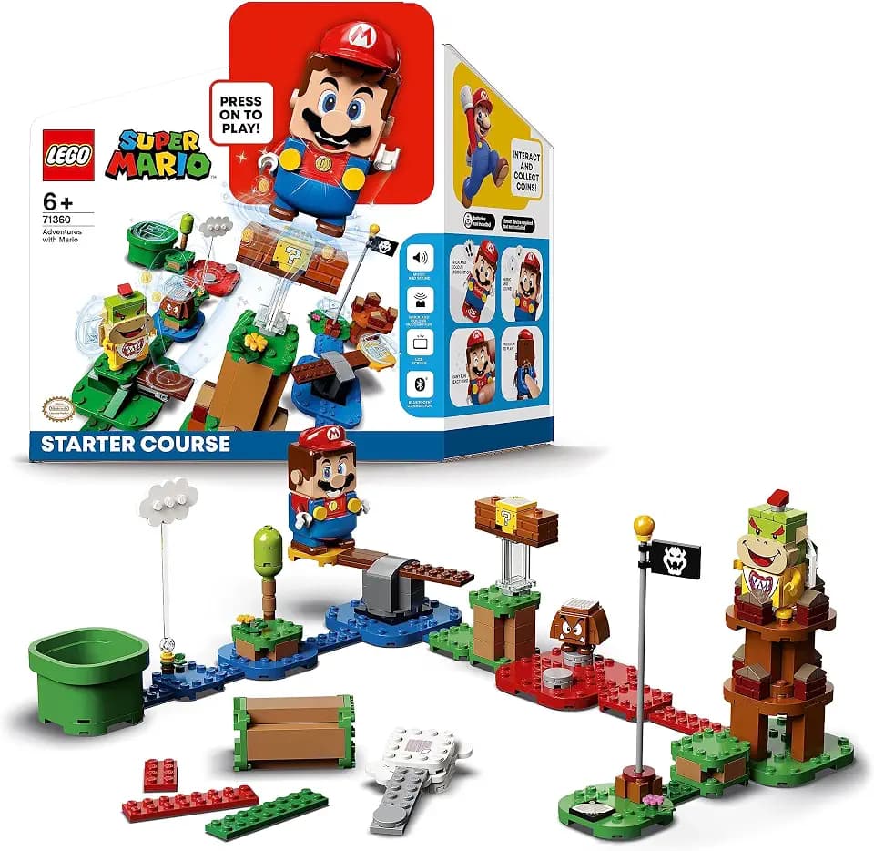 LEGO Super Mario Abenteuer mit Mario – Starterset, interaktive Figur und BAU-Spielzeug, mit Gumba und Bowser Jr.-Figuren, sammelbares Geschenk für Kinder, Mädchen und Jungen ab 6 Jahren 71360