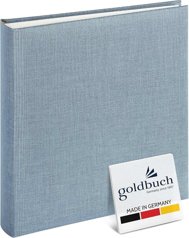 goldbuch 24607 Fotoalbum Summertime Trend 2, Fotobuch 25x25x4 cm, Blau-Grau | Quadratisches Album 25x25 cm mit blaugrauen Leineneinband, 60 weißen Seiten und Pergamin, Zum Einkleben für bis zu 180 Fotos