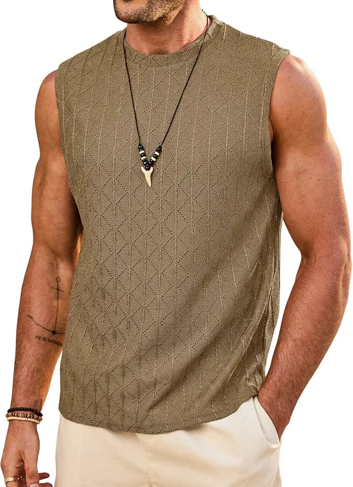 Herberton Mens Knit Textured Tank Top Summer Vacation Breathable Sleeveless Shirt (S-XXL)