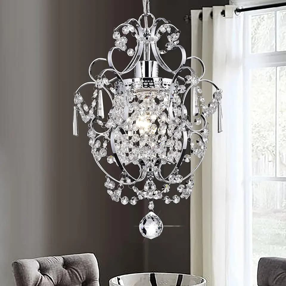 Mini Modern Crystal Chandelier, Chrome 1‑Light Ceiling Mount Light Fixture