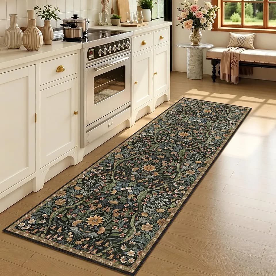 2x6 Floral Runner Rug for Kitchen Washable Hallway Runner Rug