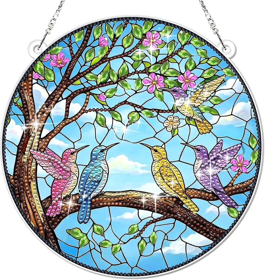 Hanging Diamond Art Kits for Adults Tree Hummingbird Diamond art Suncatcher