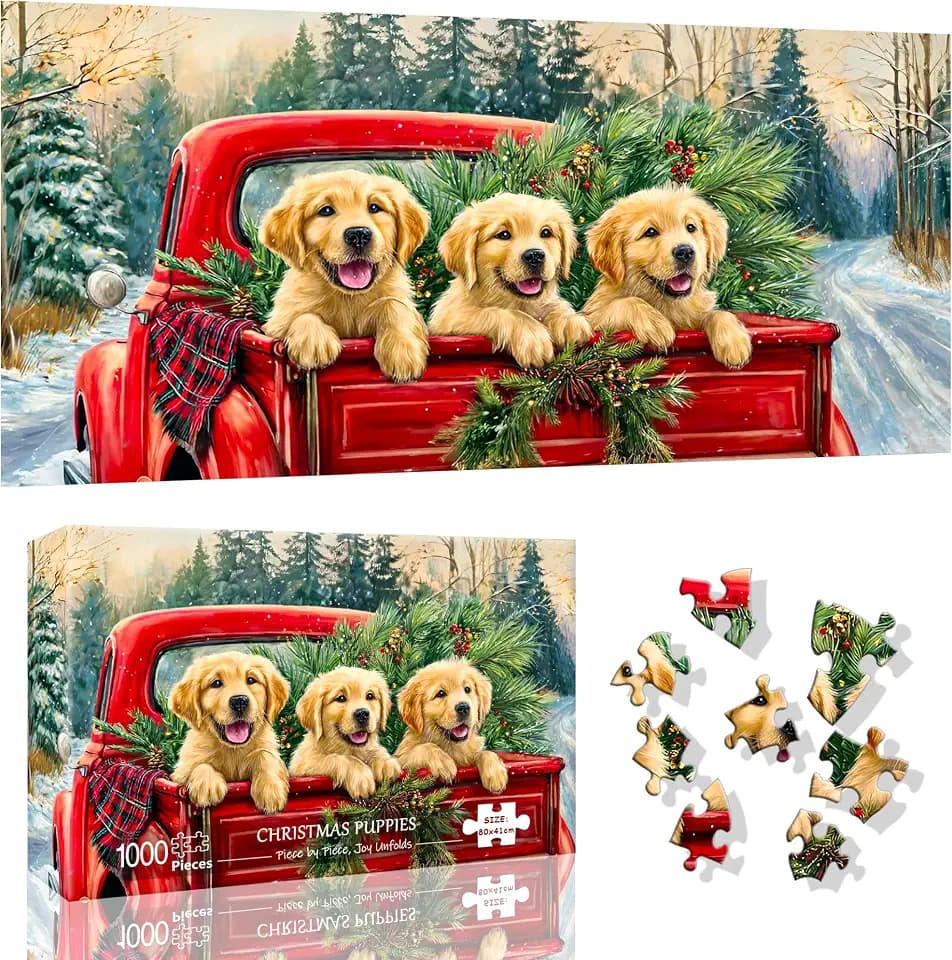 VAIIEYO Weihnachten Puzzle 1000 Teile, Puzzle Erwachsene Welpe, Kreative Unterhaltung, Spaß, Geschicklichkeitsspiel für die Ganze Familie, für Erwachsene und Kinder ab 14 Jahren, Schöne Geschenkidee