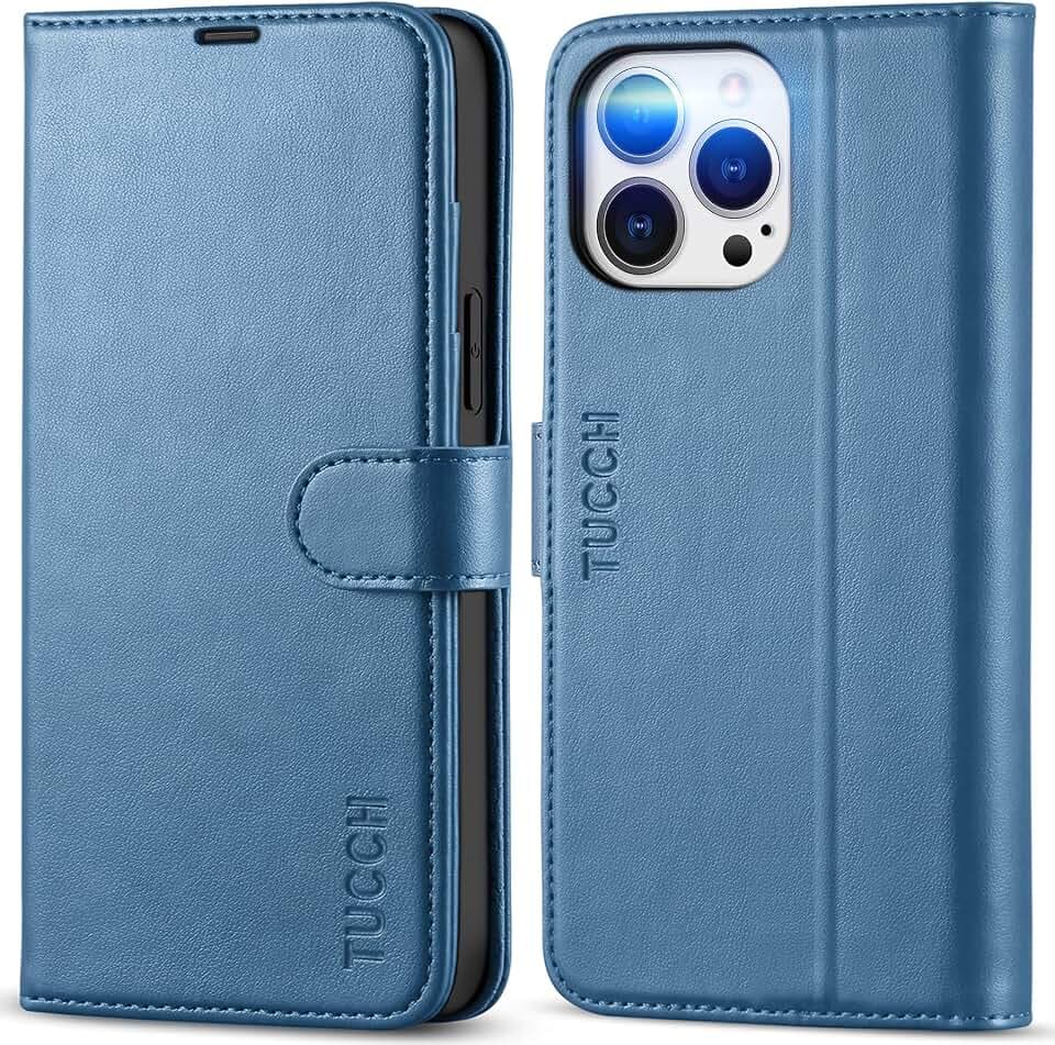 TUCCH Wallet Case for iPhone 13 Pro Max (6.7"), 4 Card Slots, Lake Blue