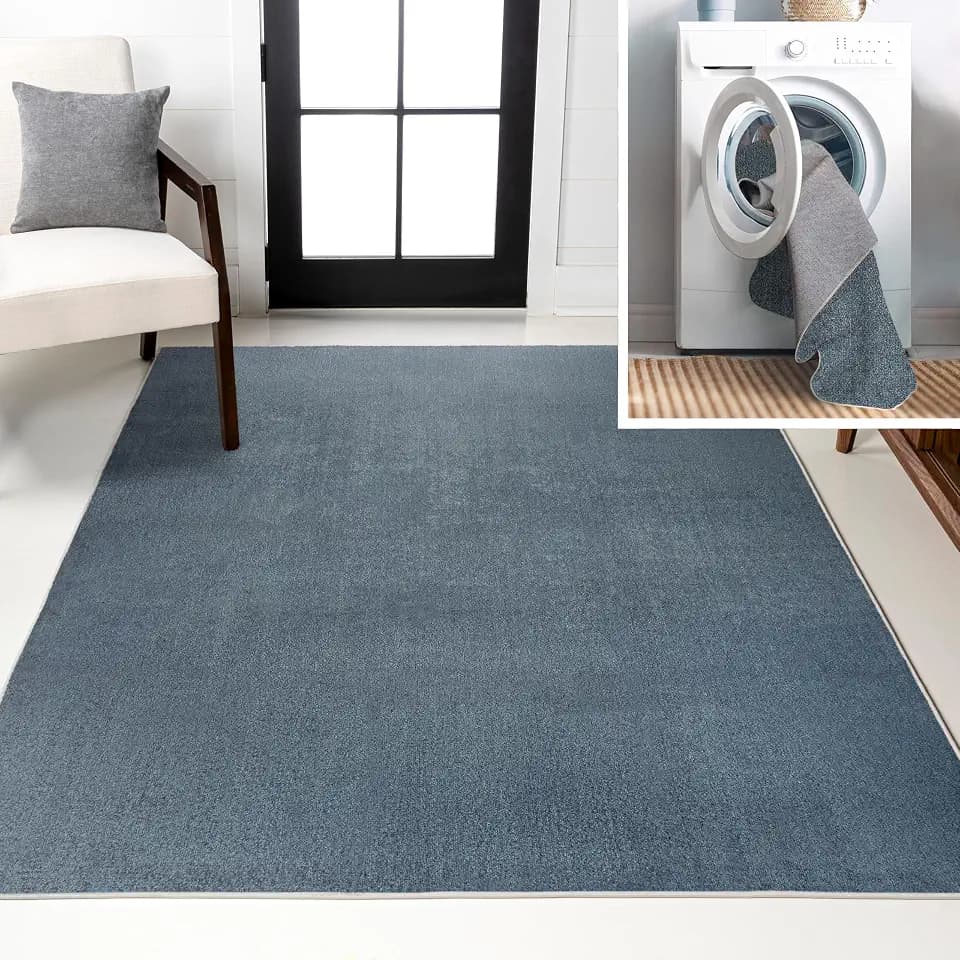 JONATHAN Y Machine Washable Blue Indoor Area Rug 3X5 ft, Twyla Classic Solid Low-Pile for Living Room, Bedroom, Kitchen, Office, Easy-Cleaning, High Traffic, Pet-Friendly, Non-Shedding (WSH300B-3)