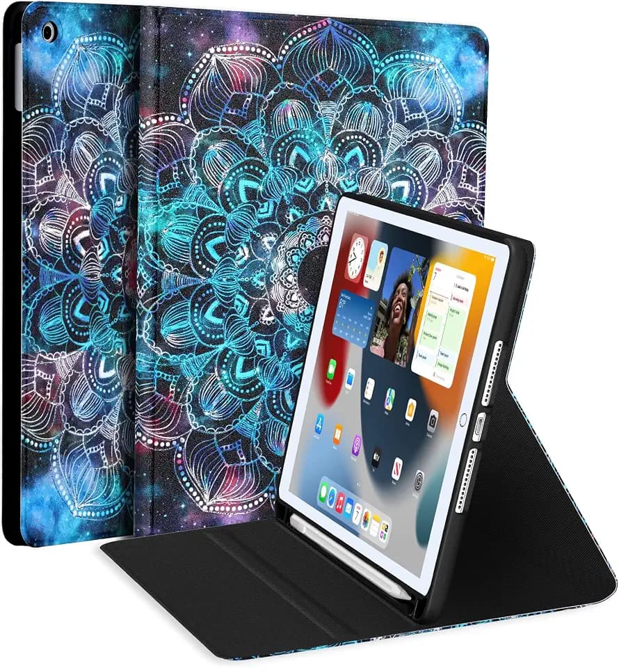 Case for iPad 9th Generation(2021)/ 2020 iPad 8th Generation/ 2019 iPad 7th Generation, [Corner Protection] Multi-Angle Viewing Stand 10.2 Inch iPad Case Covers with Auto Sleep Wake (Starry Flowers)