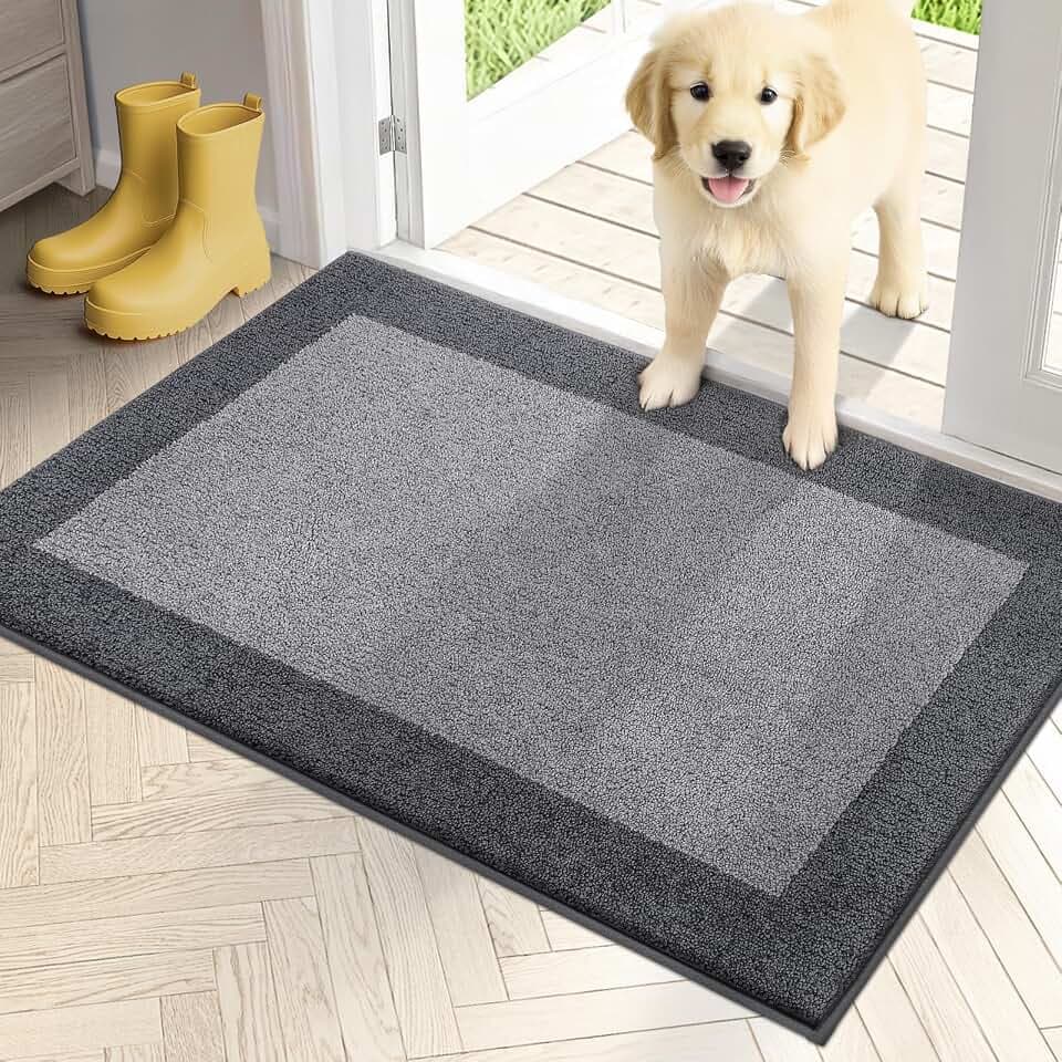 PURRUGS Dirt Trapping Indoor Door Mat, 24" x 36", Light Grey & Grey