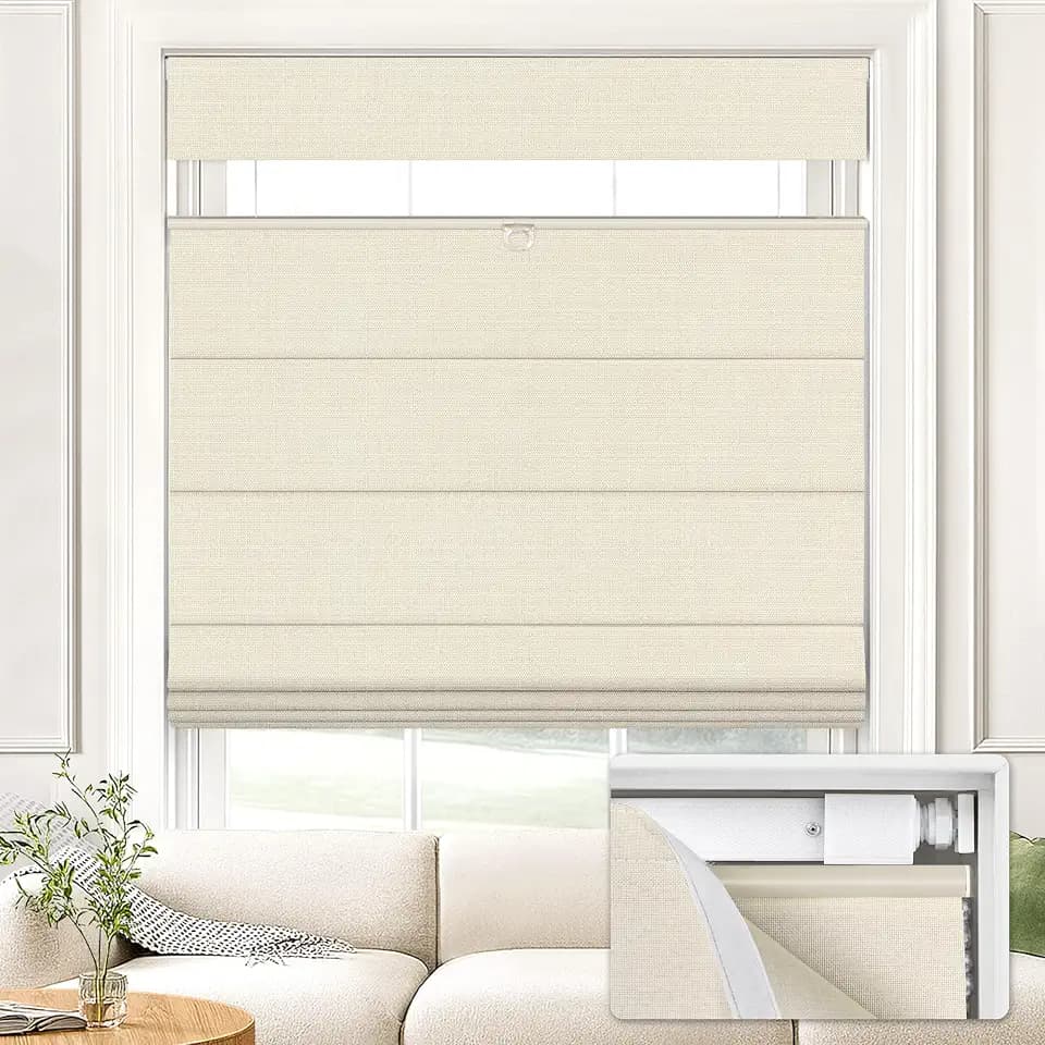 UNISHADES No Drill Top Down Bottom Up Roman Shades, 39×64in, Beige