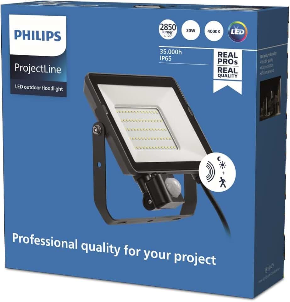 Philips ProjectLine Flutlicht, 50W, 4000K, schwarz, mit Sensor