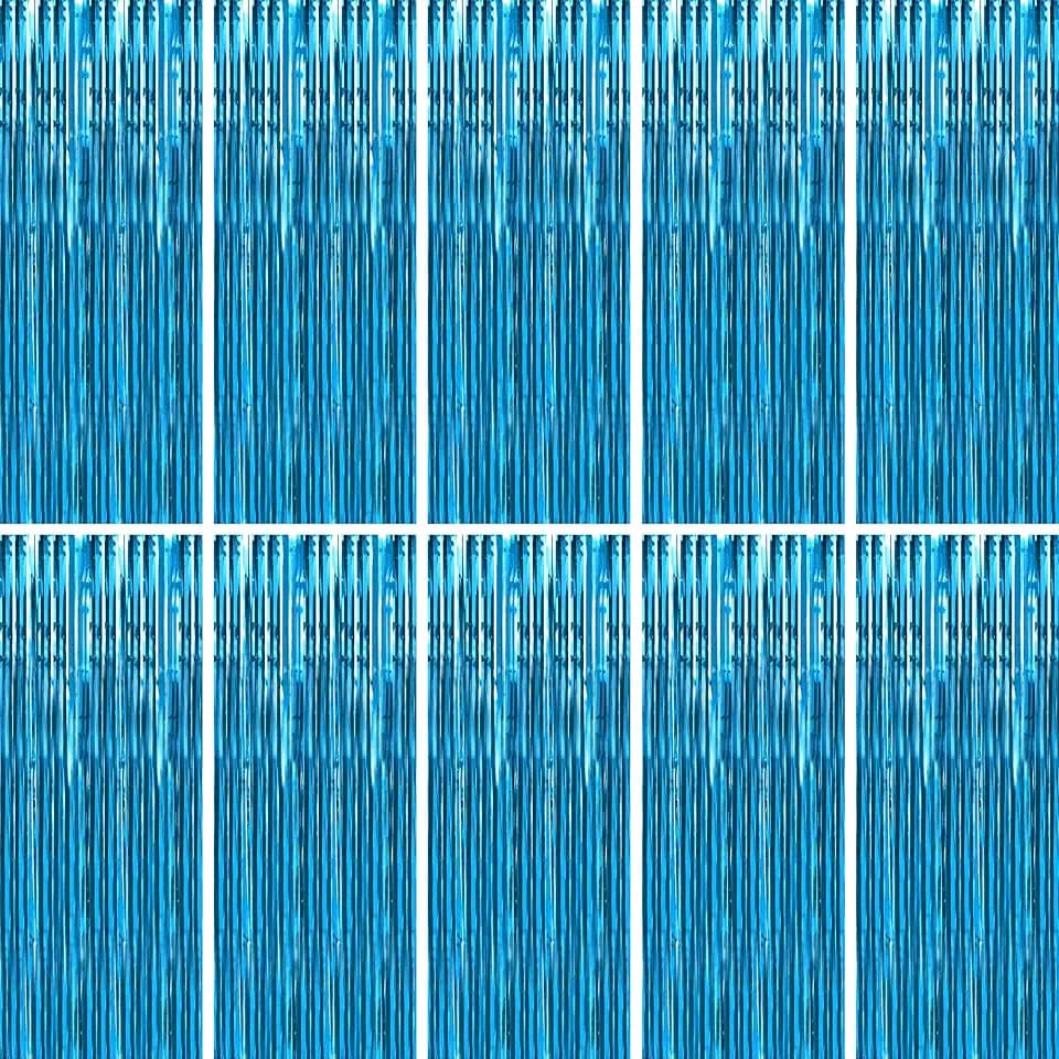 BTSD-home Aquamarine Foil Fringe Curtain 10 Pack 3 x 8 Ft Dorm Move in