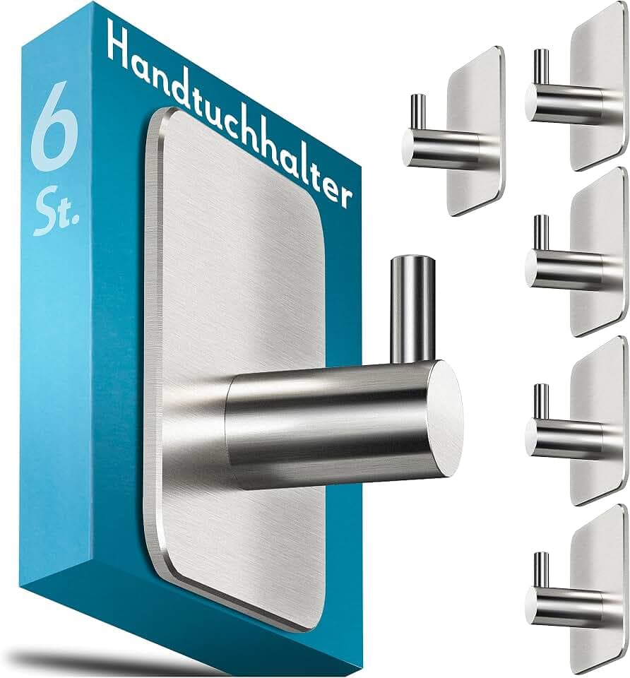 Menz Handtuchhalter ohne Bohren aus Edelstahl, 6 Stück, Silber